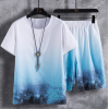 摘星少年衣服男【冰丝套装】2022新款夏季男士潮牌宽松冰丝短袖套装ins百搭渐变色T恤 CH225蓝色套装
